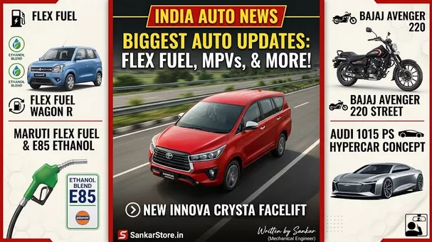 Latest Automobile Updates in India: E85 Flex Fuel, 2026 Innova Crysta, & Tesla’s Grand Entry! Latest Automobile Updates in India: E85 Flex Fuel, 2026 Innova Crysta, & Tesla’s Grand Entry!